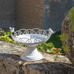 Plateau rond sur pied Oiseaux en métal - ⌀ 25,5 x 18 cm