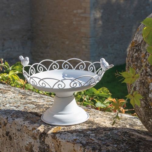 Plateau rond sur pied Oiseaux en métal - ⌀ 25,5 x 18 cm