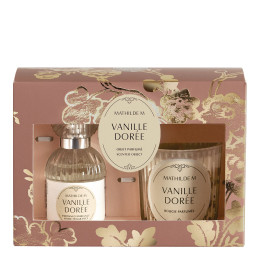 Coffret parfum d'ambiance et bougie parfumée Trésor de Fleurs - Vanille Dorée