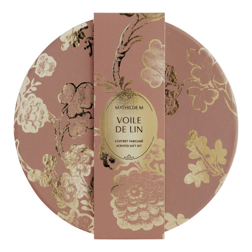 Coffret diffuseur de parfum Nœud et bougie parfumée Trésor de Fleurs - Voile de Lin
