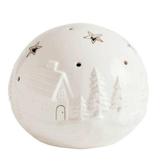Boule décorative Village de Noël en céramique avec LED - Grand modèle