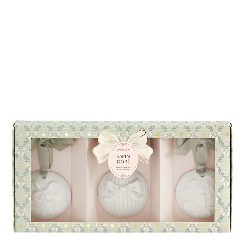 Coffret boules de Noël parfumées Rubans de Fête - Sapin Doré