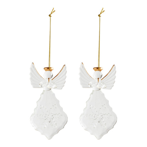 Set of 2 Large Hanging Glass Angel Ornaments