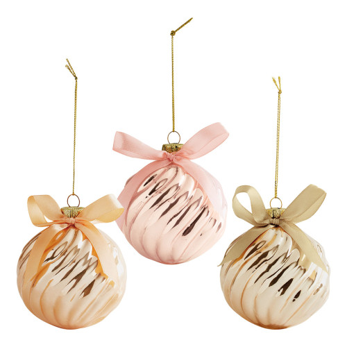 Coffret de 3 boules décoratives côtelées Nœuds en verre