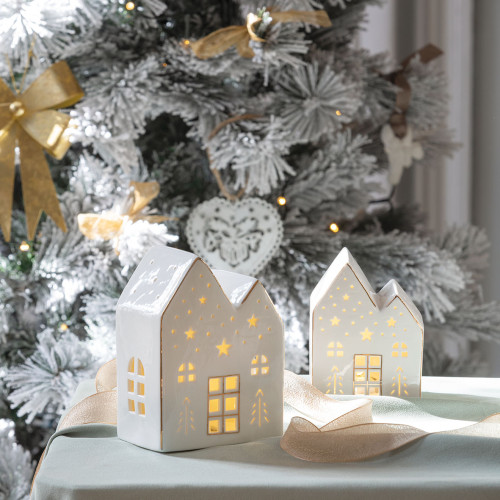 Decorative Ceramic House with LED Lights - Small