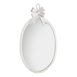 Specchio ovale con fiocco in metallo bianco patinato - Formato grande