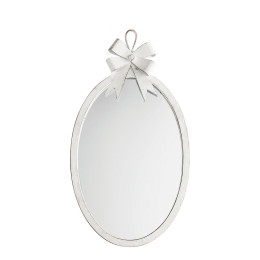 Specchio ovale con fiocco in metallo bianco patinato - Formato piccolo