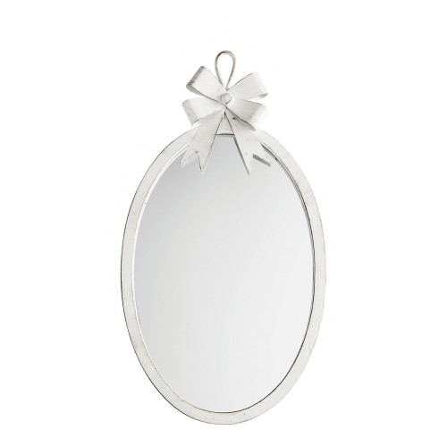Miroir ovale Nœud en métal blanchi - Petit modèle