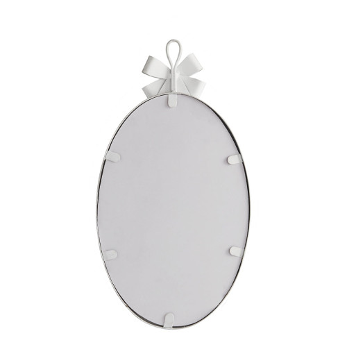Oval Mirror with Bow in Whitewashed Metal - Small