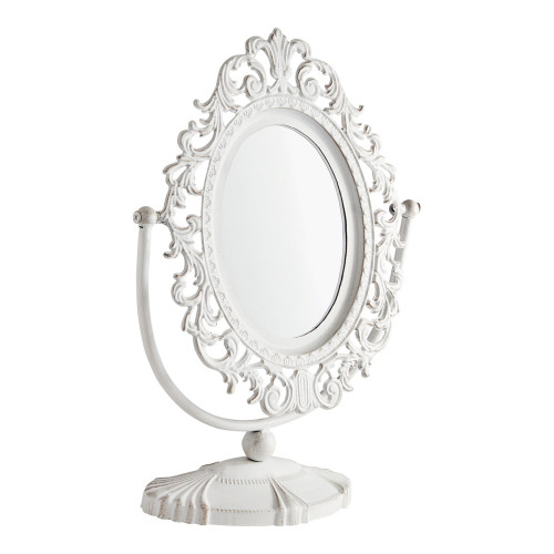 Specchio da appoggio Rosalie in metallo bianco patinato