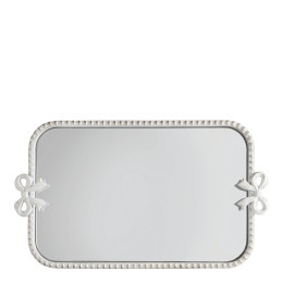 Bandeja rectangular de espejo con lazo de metal blanqueado