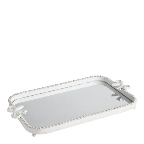 Plateau miroir rectangulaire Nœud en métal blanchi
